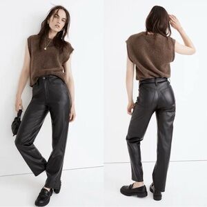 Madewell The Perfect Vintage Straight Jeans Black Faux Leather Size 25 High Rise